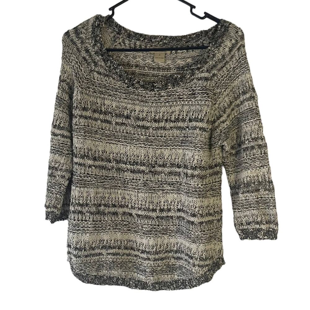 Lucky Brand Size Small Black‎ White Crochet Knit Sweater Festival Boho Coastal